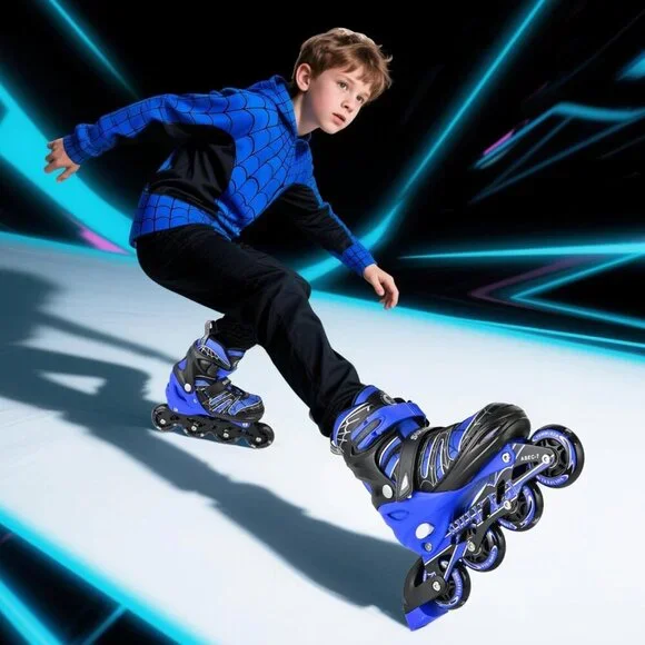 Sulifeel Kids E Spider Blue Unicorn Inline Adjustable Light Up Wheels Skates - Picture 5 of 8